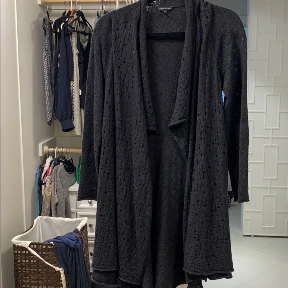 Eileen fisher merino wool black cardigan